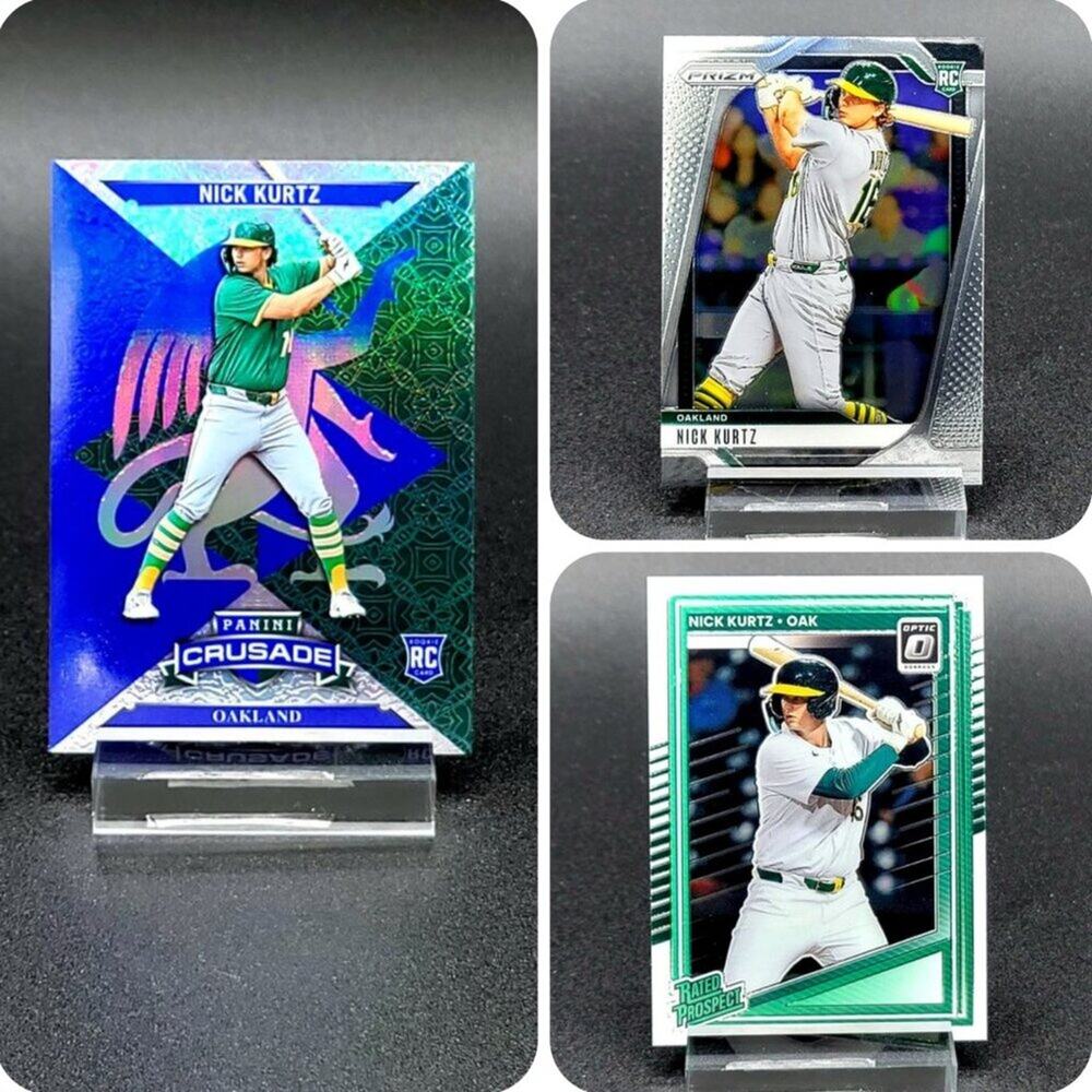 Three 2025 Nick Kurtz RC Crusade, Prizm, Optic Athletics
